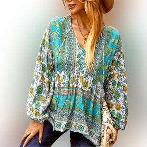 GAVOT Floral Bohemian Tie Blouse